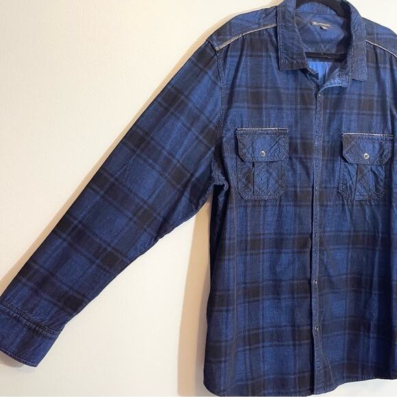 INC Men's Blue Plaid Button Down with Leather Accents Size XXL - Picture 13 of 14